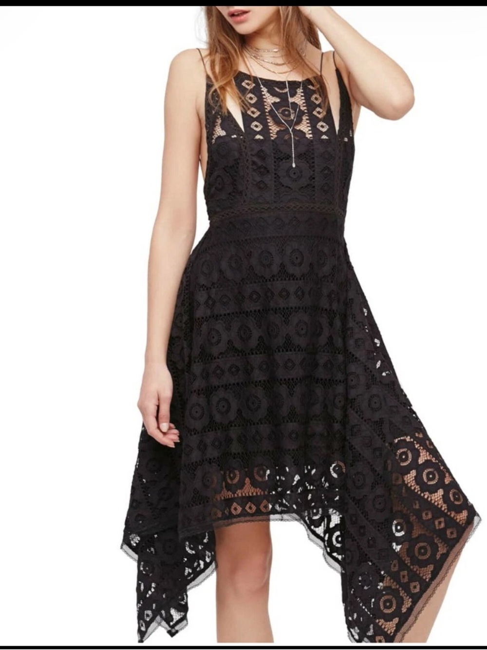 Free people Black Lace Handkerchief Hem Dress -Small